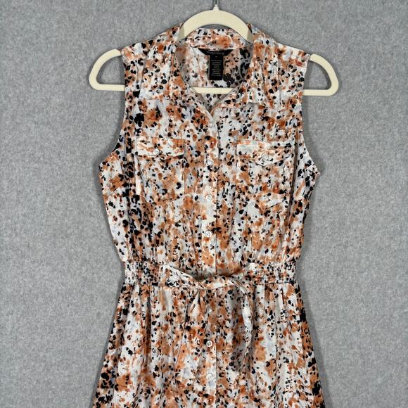 Shirt Dress Medium Button Belt Tie Abstract Southern Career Church Animal Artsy - Picture 2 of 10